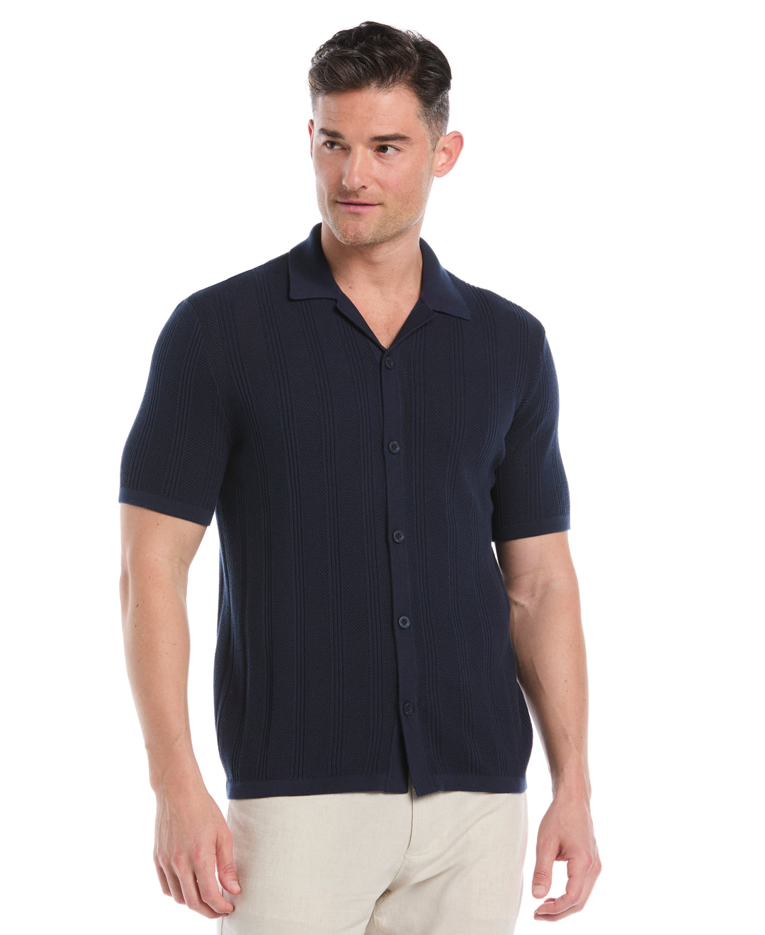 Mesh Stripe Short Sleeve Sweater (Dress Blues) 