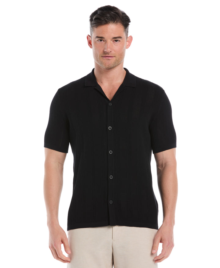 Mesh Stripe Short Sleeve Sweater (Jet Black) 