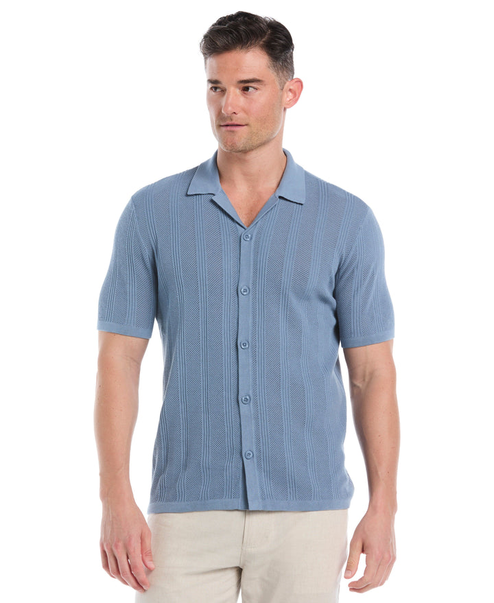 Mesh Stripe Short Sleeve Sweater (Windward Blue) 