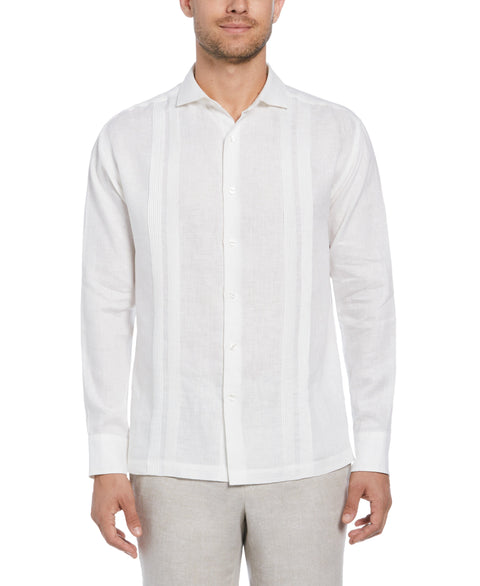 Modern Linen Multi Pintuck Guayabera Shirt (Brilliant White) 