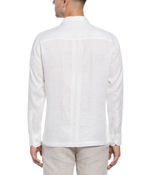 Modern Linen Multi Pintuck Guayabera Shirt (Brilliant White) 