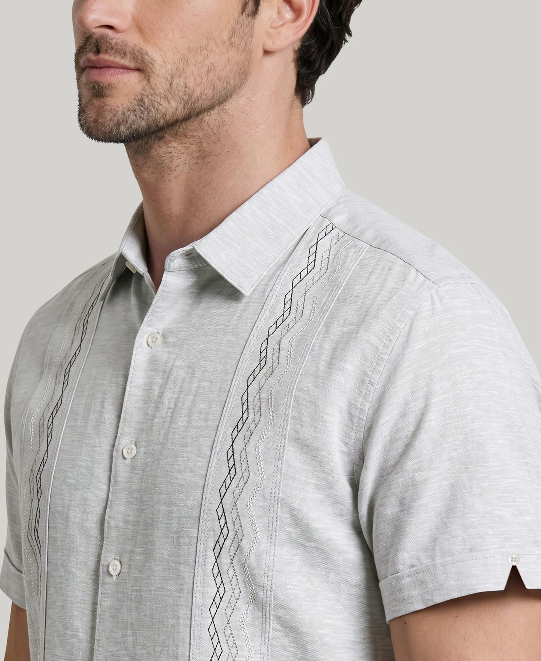 Linen Blend Multi-Tuck Embroidered Guayabera Shirt (Ultimate Gray) 
