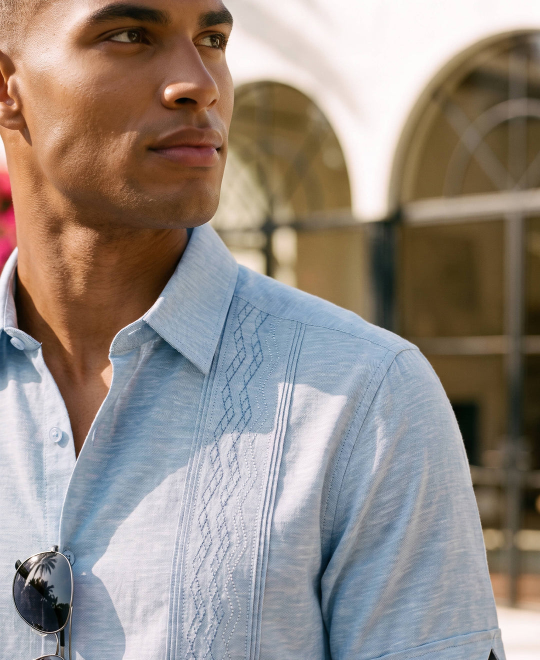 Multi-Tuck Embroidered Linen-Blend Guayabera-Guayaberas-Cubavera
