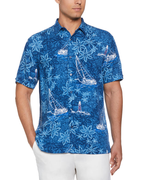 Nautical Tropical Print Shirt (Blueberry Pancake) 