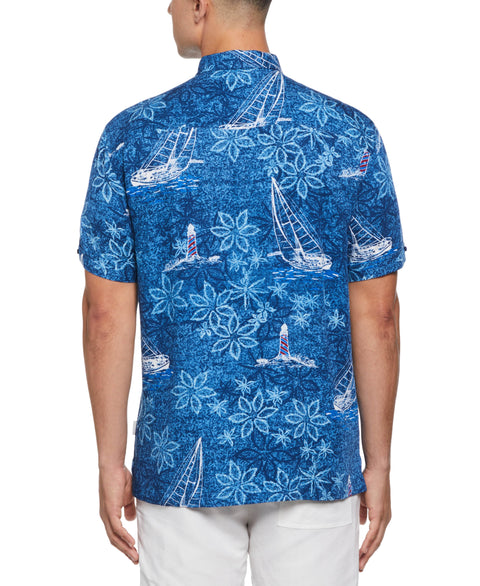 Nautical Tropical Print Shirt (Blueberry Pancake) 