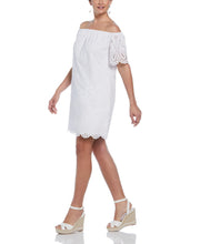 Off-Shoulder Embroidered Eyelet Dress (Brilliant White) 