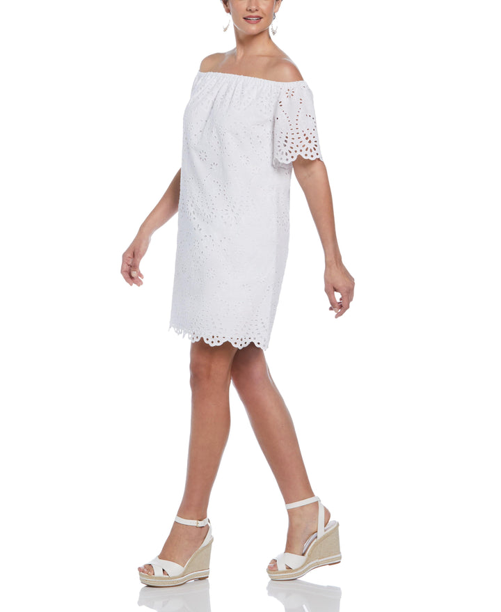 Off-Shoulder Embroidered Eyelet Dress – Cubavera