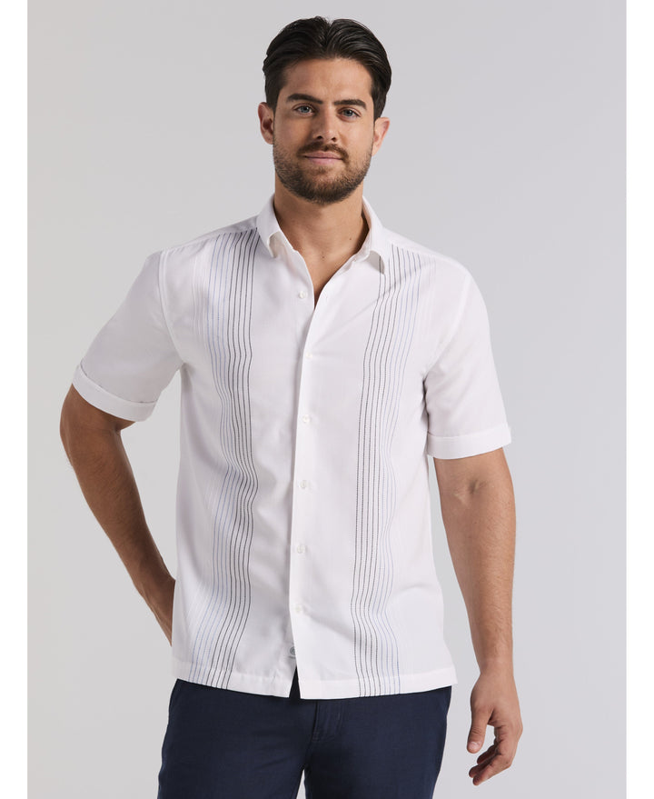 Ombre Embroidered Panel Shirt-Casual Shirts-Brilliant White-S-Cubavera