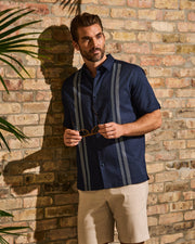 Ombre Embroidery Panel Shirt-Casual Shirts-Cubavera