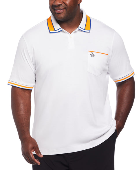 Striped Collar and Cuff Interlock Polo (Bright White) 