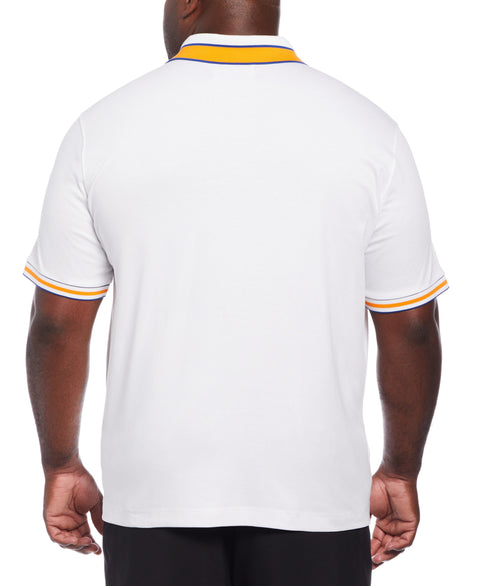 Striped Collar and Cuff Interlock Polo (Bright White) 