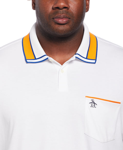 Striped Collar and Cuff Interlock Polo (Bright White) 
