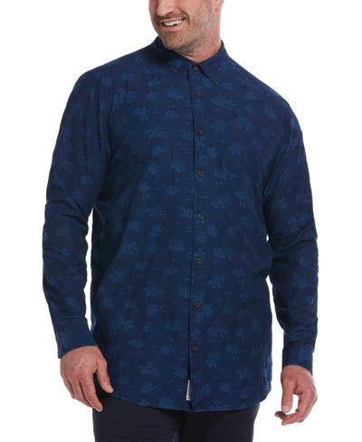 Big & Tall Woven Jacquard Denim Shirt (Dark Sapphire) 