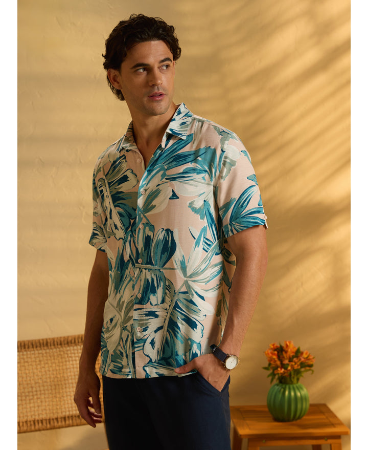 Oversized Leaf Print Shirt-Casual Shirts-Cubavera