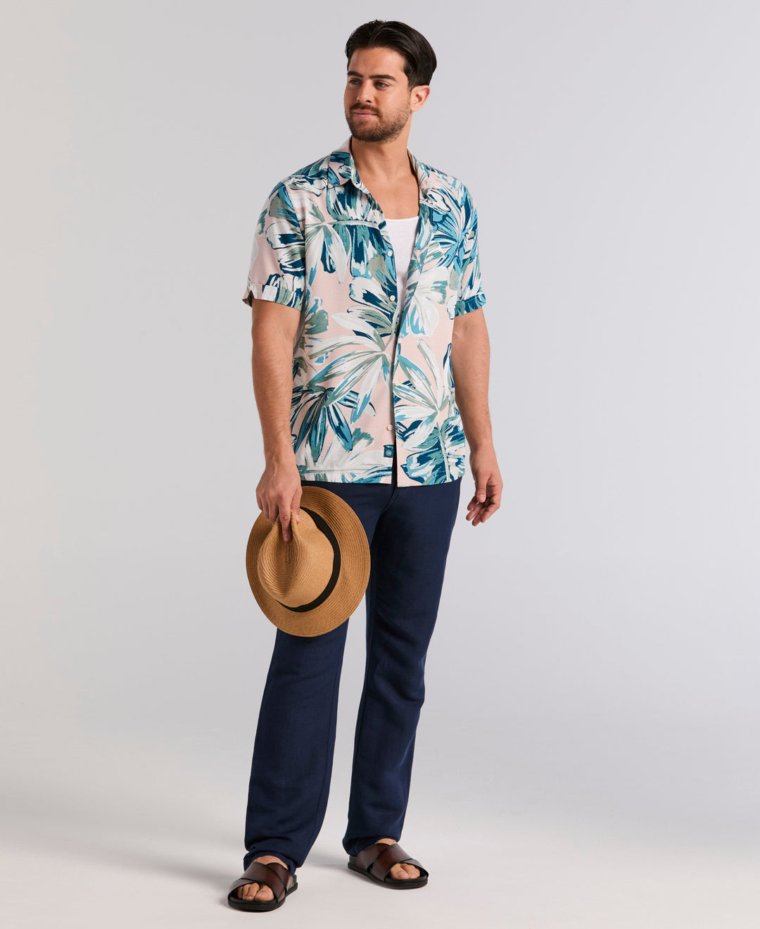 Oversized Leaf Print Shirt (Rose Smoke) 
