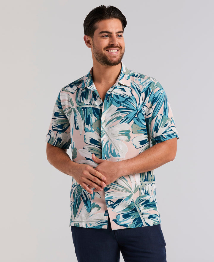 Oversized Leaf Print Shirt (Rose Smoke) 