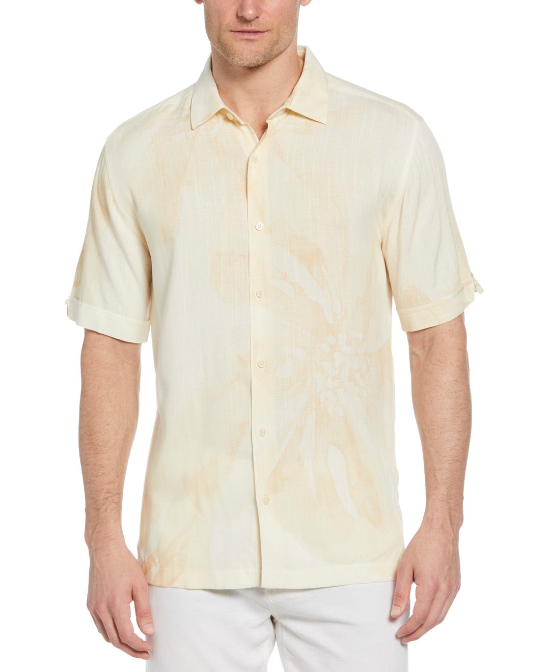 Oversized Tropical Placement Print Shirt (Antique White) 