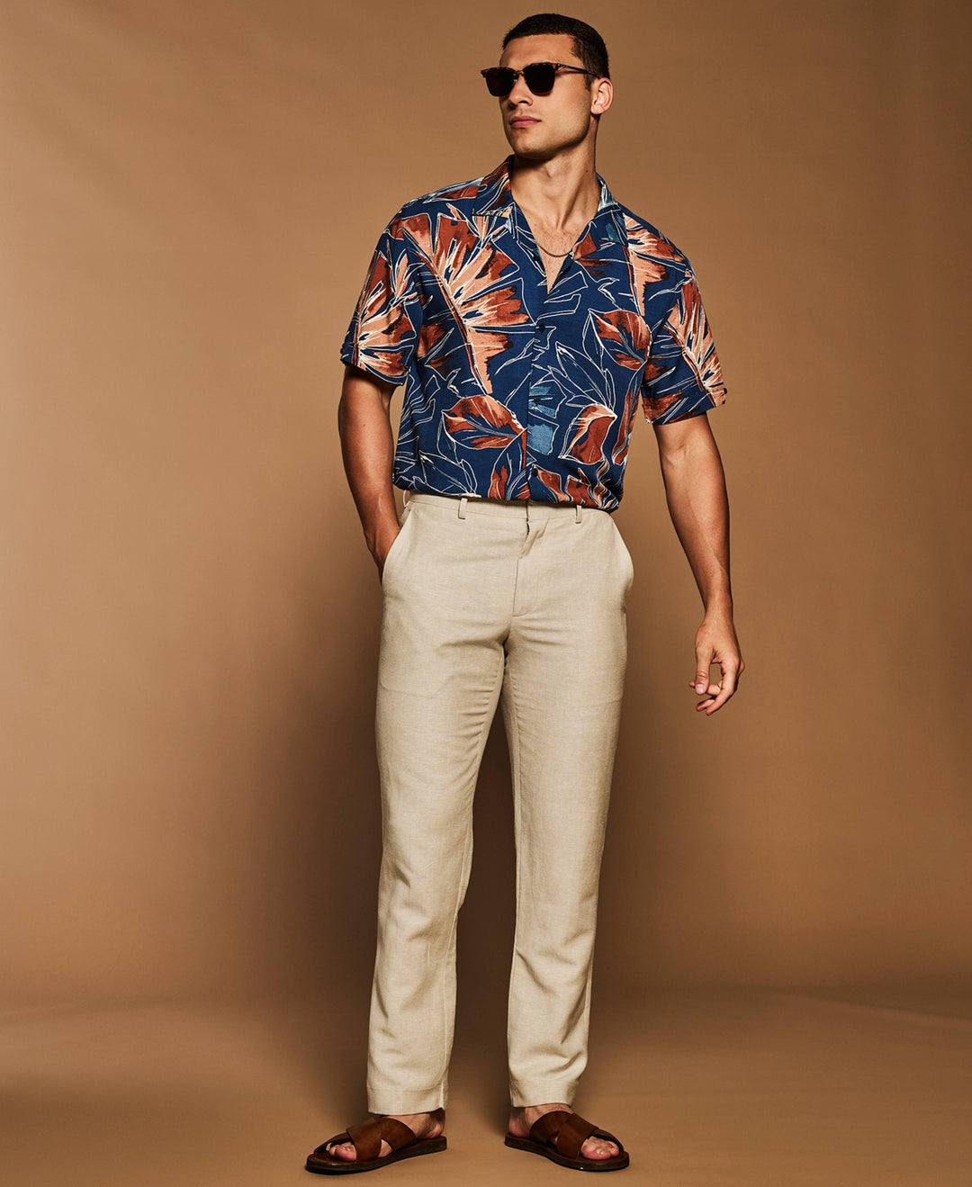 Oversized Tropical Sketch Print Shirt-Casual Shirts-Cubavera