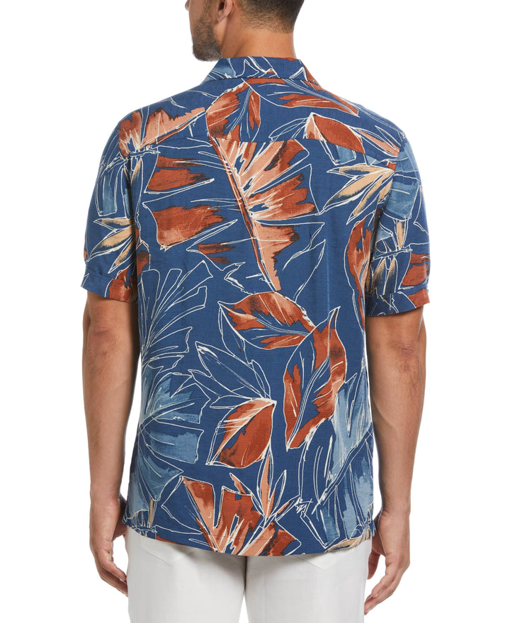 Oversized Tropical Sketch Print Shirt (Ensign Blue) 