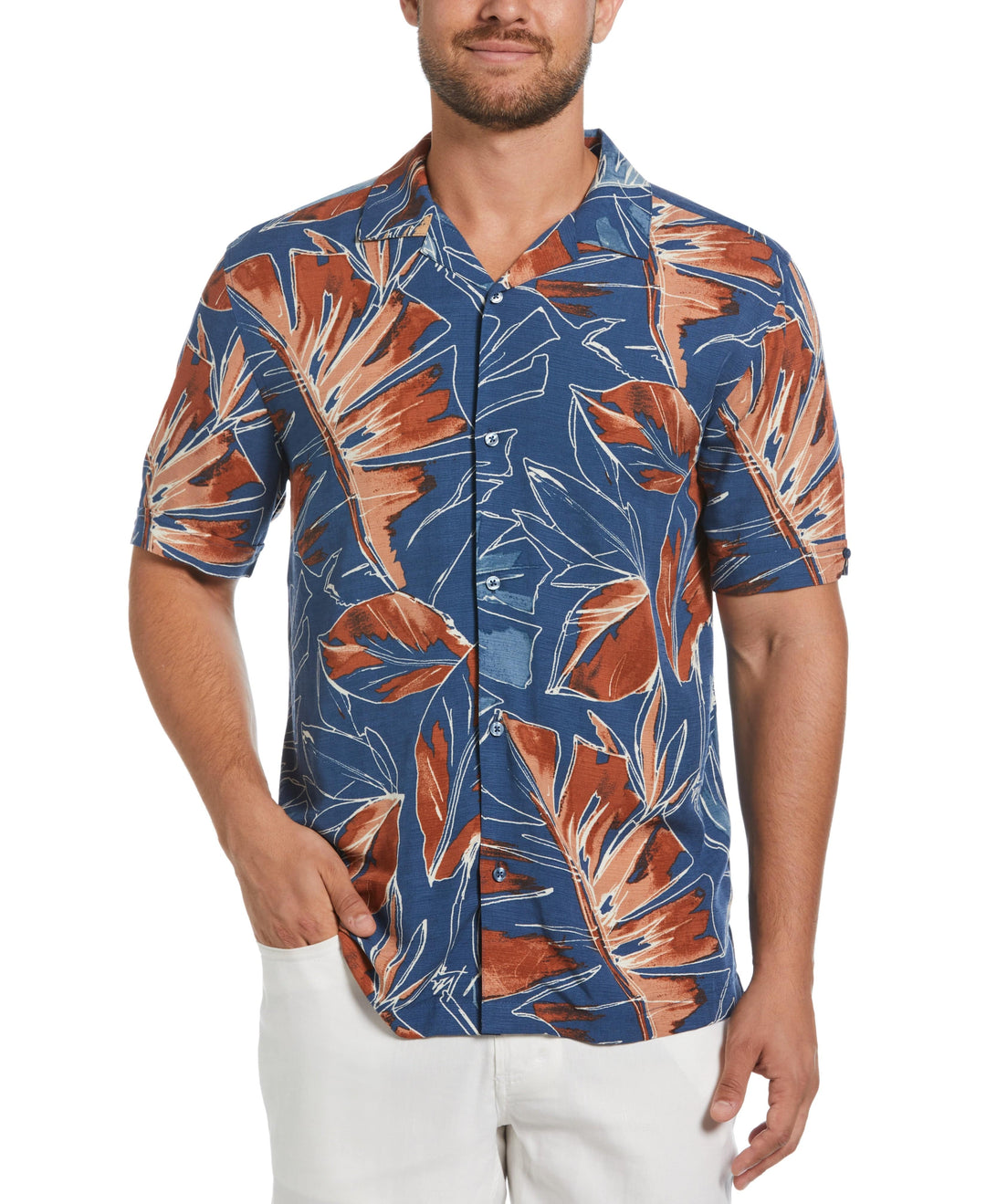 Oversized Tropical Sketch Print Shirt (Ensign Blue) 