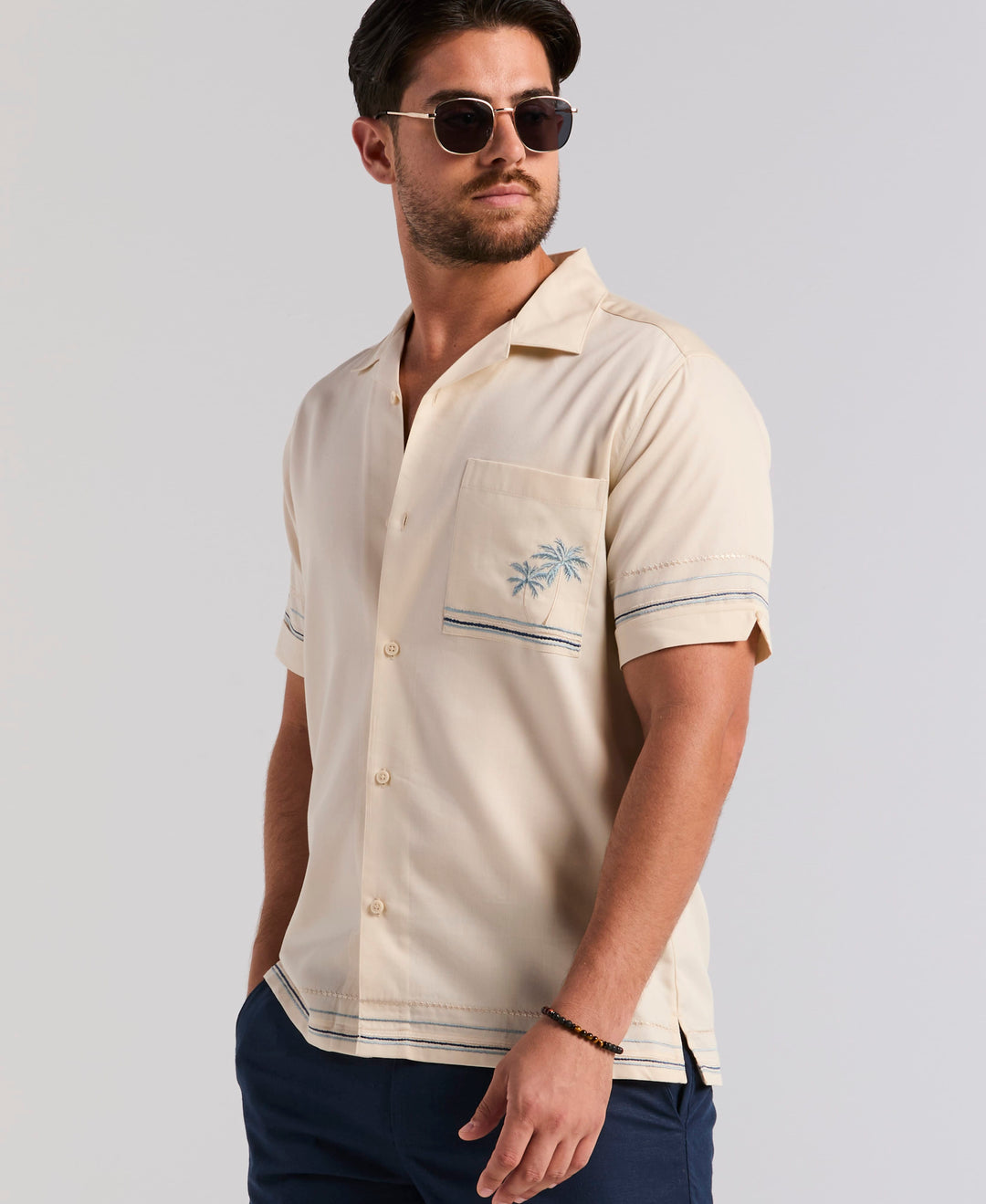 PALM & BORDER EMBROIDERY (White Swan) 