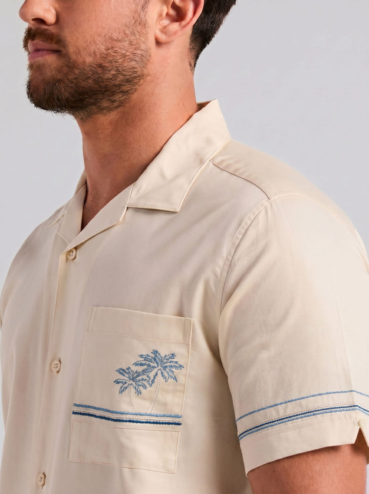 PALM & BORDER EMBROIDERY (White Swan) 