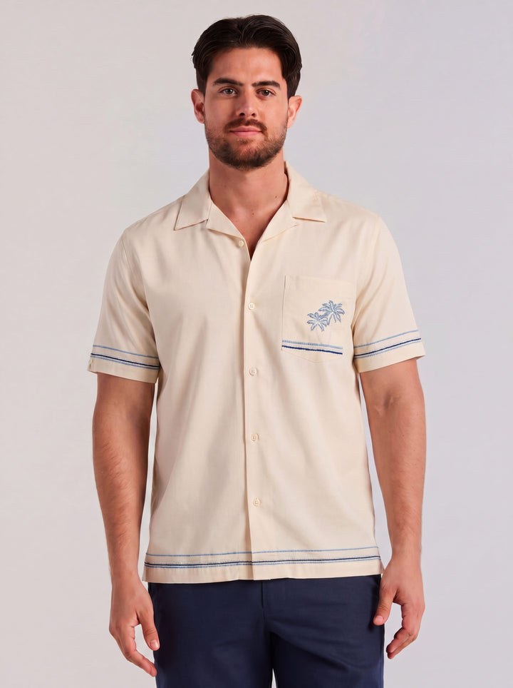 PALM & BORDER EMBROIDERY (White Swan) 