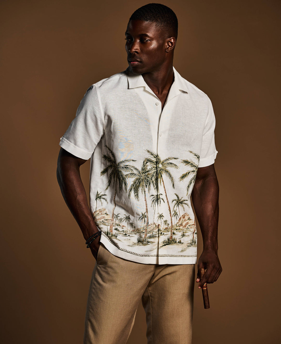 Palm Print Border Shirt--Cubavera
