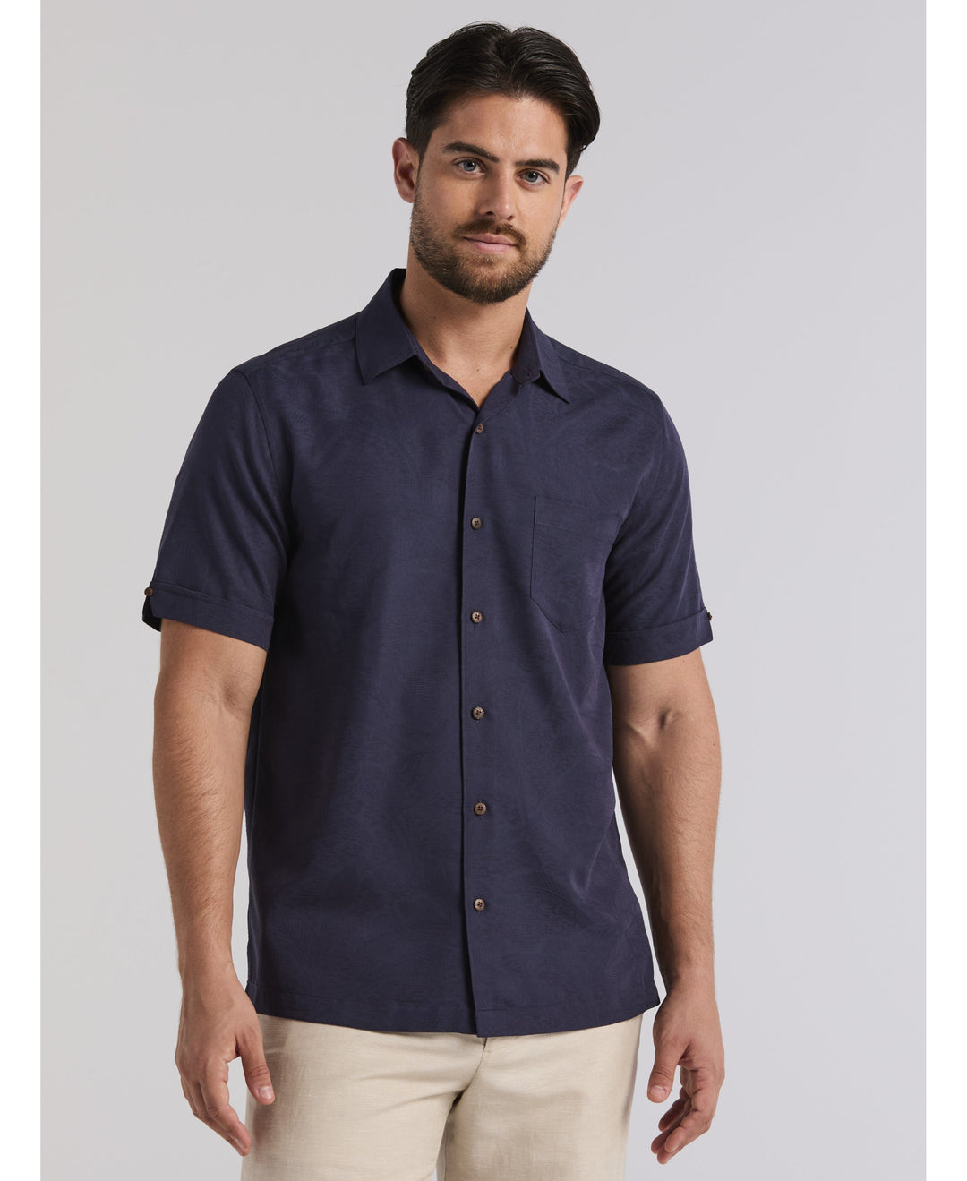 Palm Print Shirt-Casual Shirts-Navy Blazer-S-Cubavera