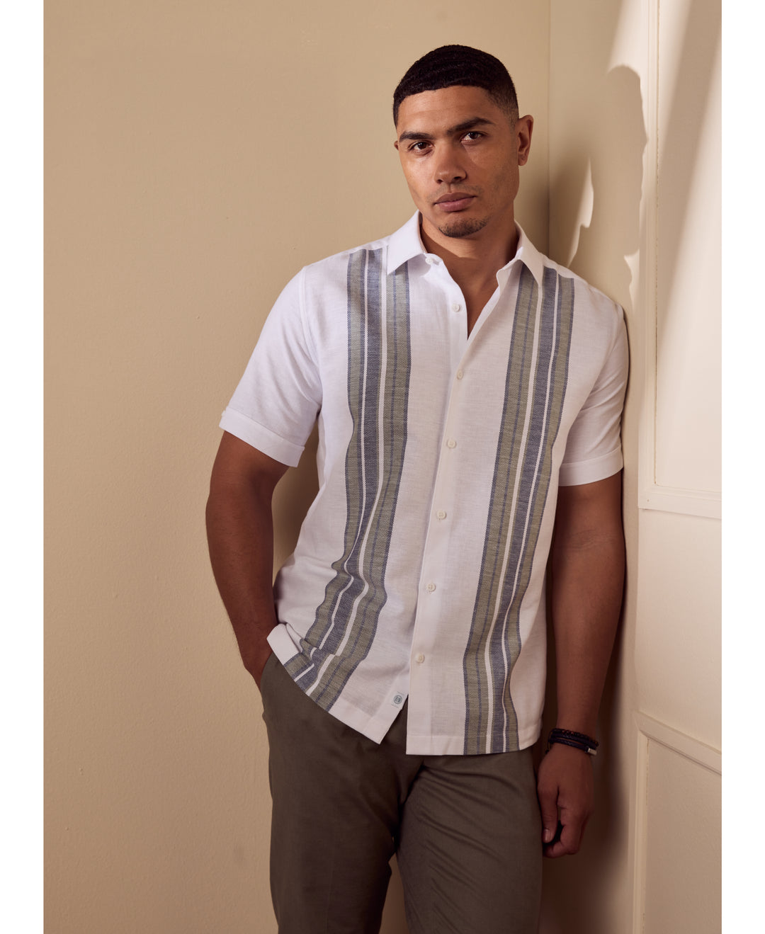 Cotton-Linen Blend Panel Shirt-Casual Shirts-Cubavera