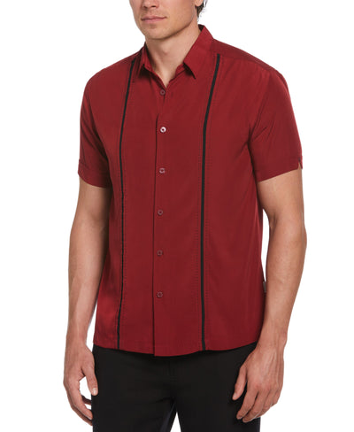 Pick Stitch Panel Short Sleeve Button-Down Shirt (Biking Red) 