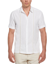 Pick Stitch Panel Short Sleeve Button-Down Shirt (Bright White) 