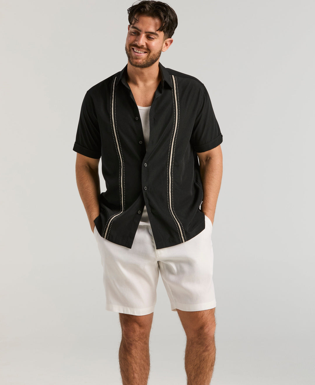 Insert Panels Pickstitch Shirt (Jet Black) 
