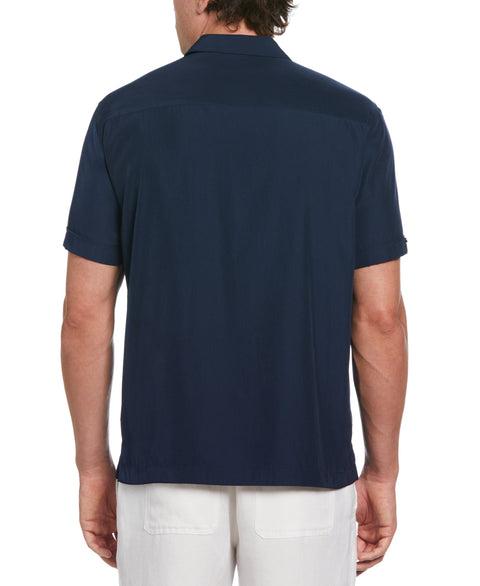 Pick Stitch Panel Short Sleeve Button-Down Shirt (Dress Blues) 
