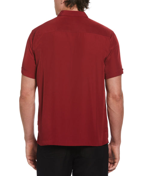 Pick Stitch Panel Short Sleeve Button-Down Shirt (Biking Red) 