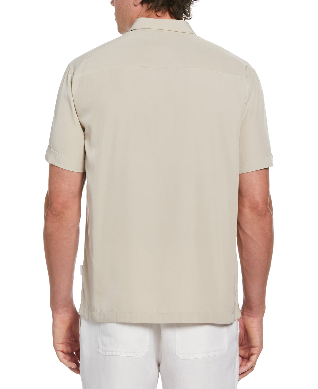 Pick Stitch Panel Short Sleeve Button-Down Shirt (Silver Lining) 