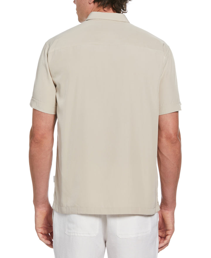 Pick Stitch Panel Short Sleeve Button-Down Shirt (Silver Lining) 