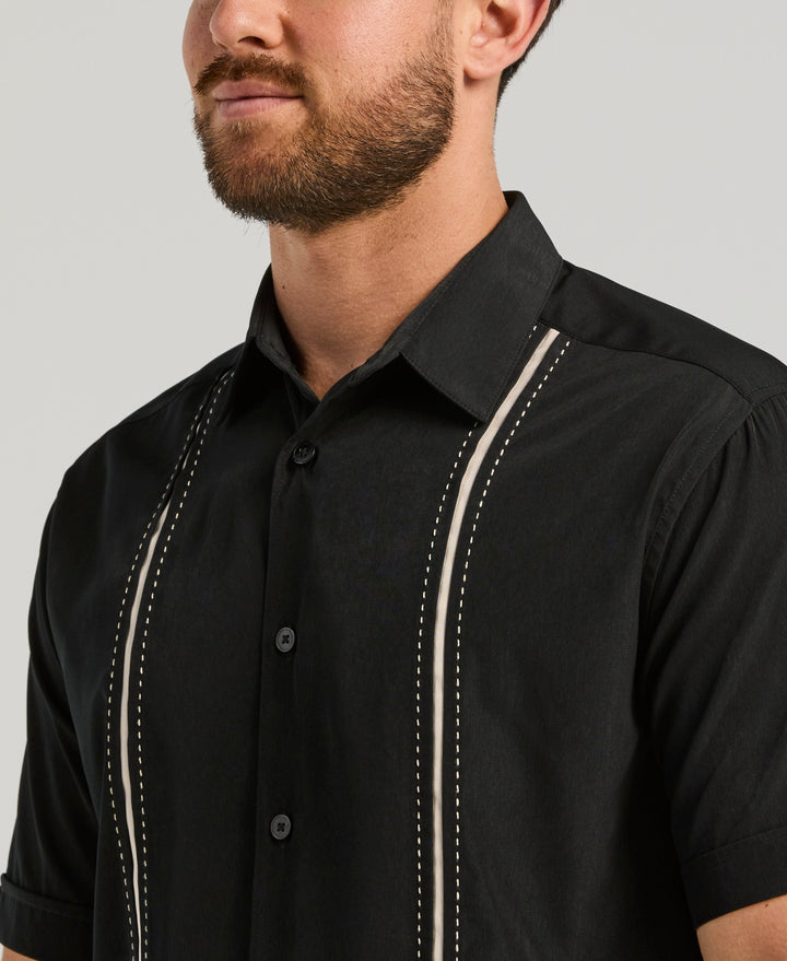 Insert Panels Pickstitch Shirt (Jet Black) 