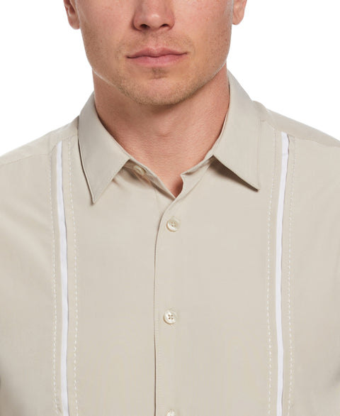 Pick Stitch Panel Short Sleeve Button-Down Shirt (Silver Lining) 