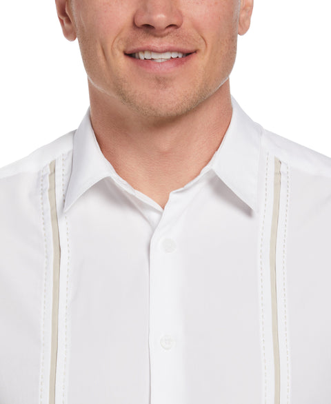 Pick Stitch Panel Short Sleeve Button-Down Shirt (Bright White) 