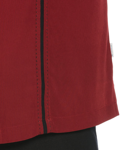 Pick Stitch Panel Short Sleeve Button-Down Shirt (Biking Red) 