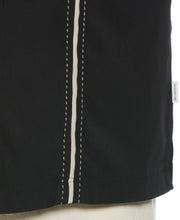 Pick Stitch Panel Short Sleeve Button-Down Shirt (Jet Black) 