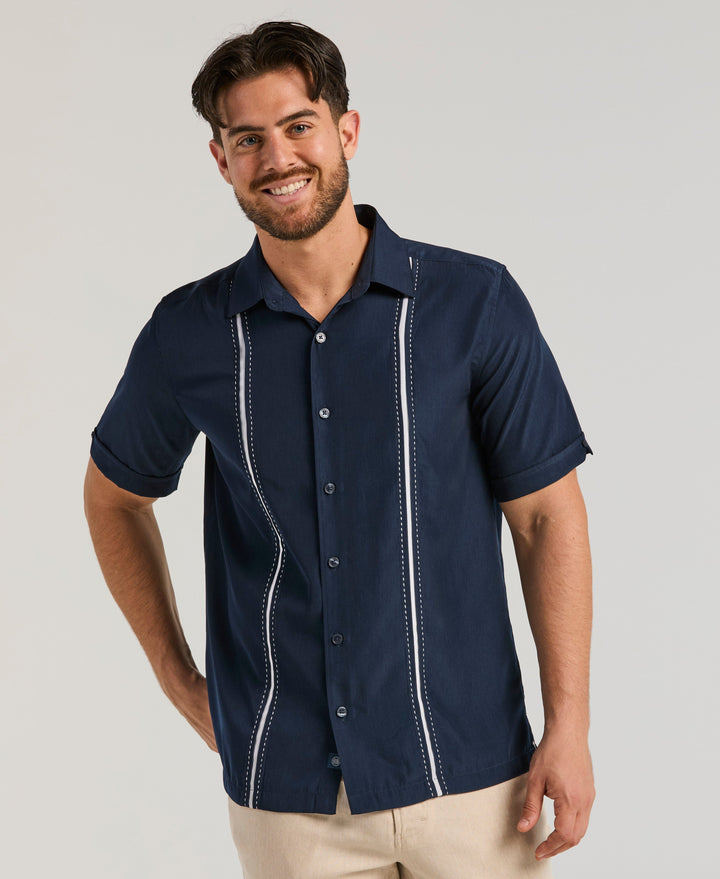 Insert Panels Pickstitch Shirt (Dress Blues) 