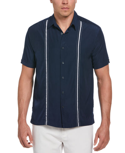 Pick Stitch Panel Short Sleeve Button-Down Shirt (Dress Blues) 