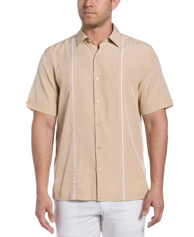 Pick Stitch Panel Short Sleeve Button-Down Shirt (Irish Cream) 