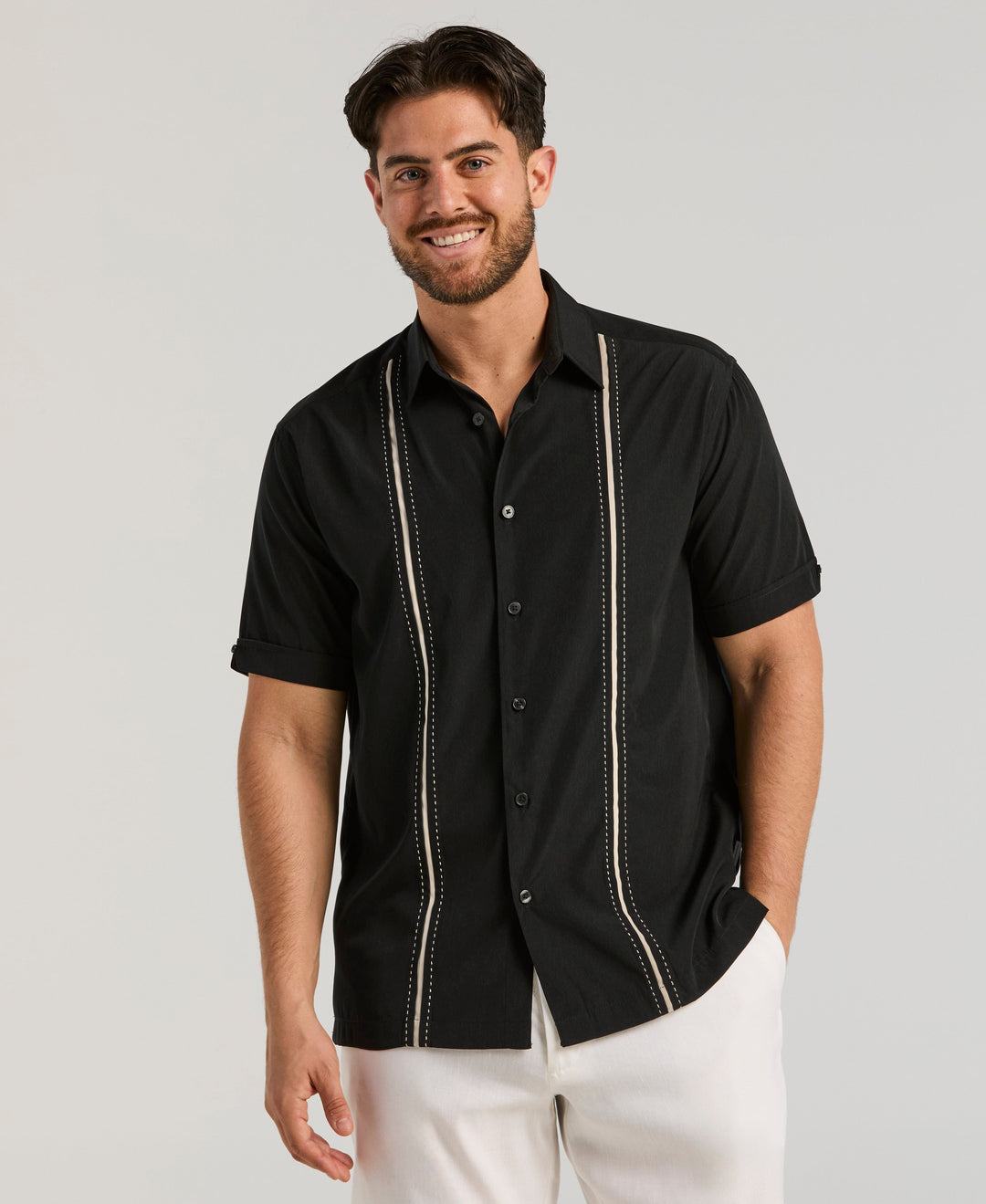 Insert Panels Pickstitch Shirt (Jet Black) 