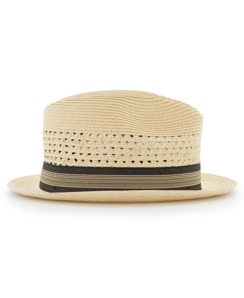 PAPER BRAID VENTED HAT WITH RIBBON (Cream) 