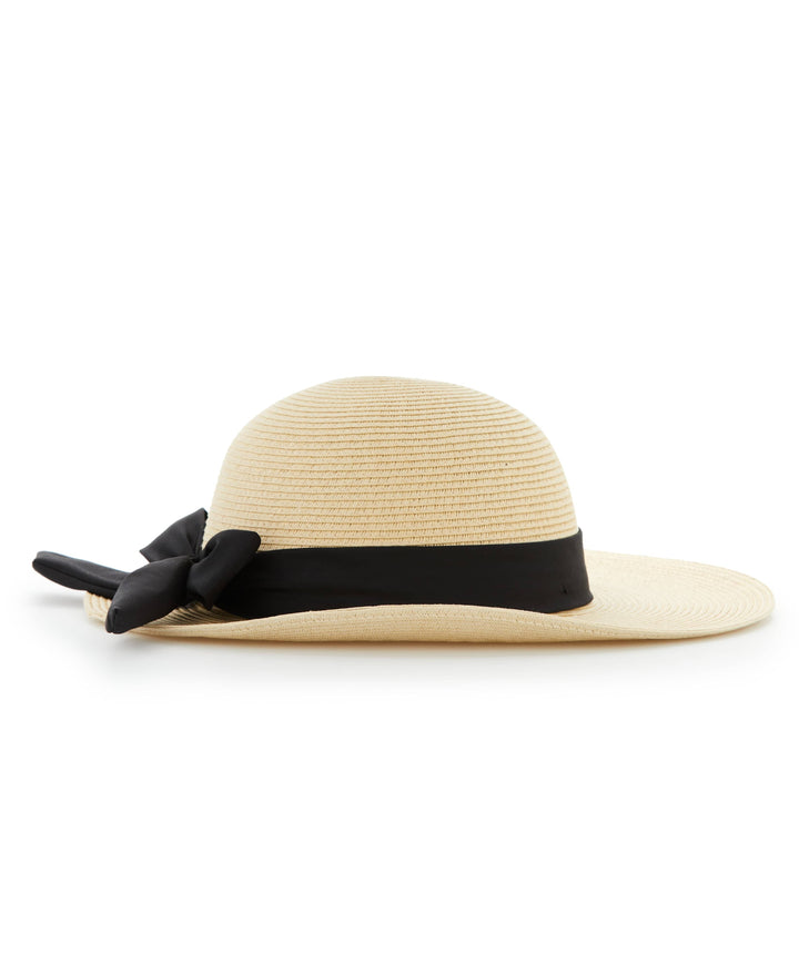 PAPER BRAID WOMEN HAT WITH RIBBON (Cream) 