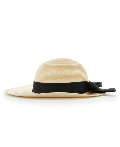 PAPER BRAID WOMEN HAT WITH RIBBON (Cream) 