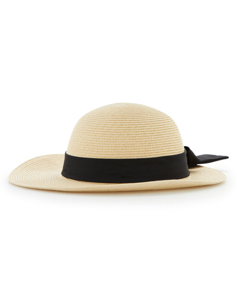 PAPER BRAID WOMEN HAT WITH RIBBON (Cream) 